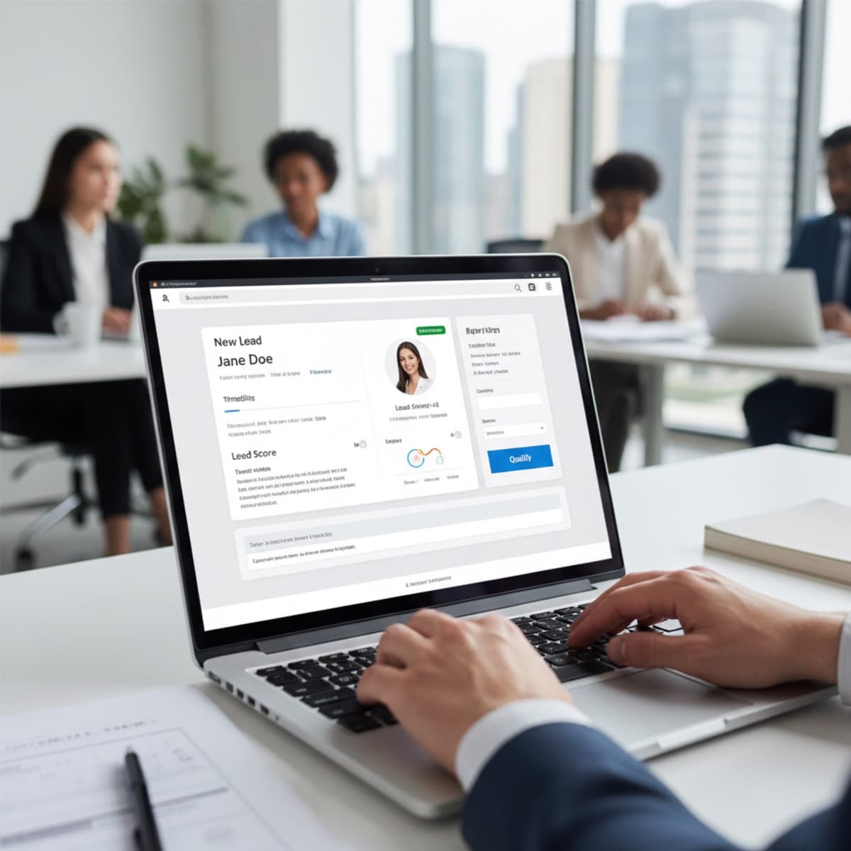 A laptop screen showing a work for Inbound Lead Qualification in a home office