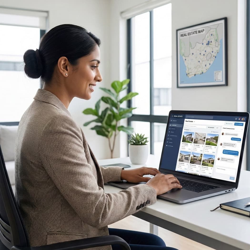 A South African Real Estate VA working in a home office