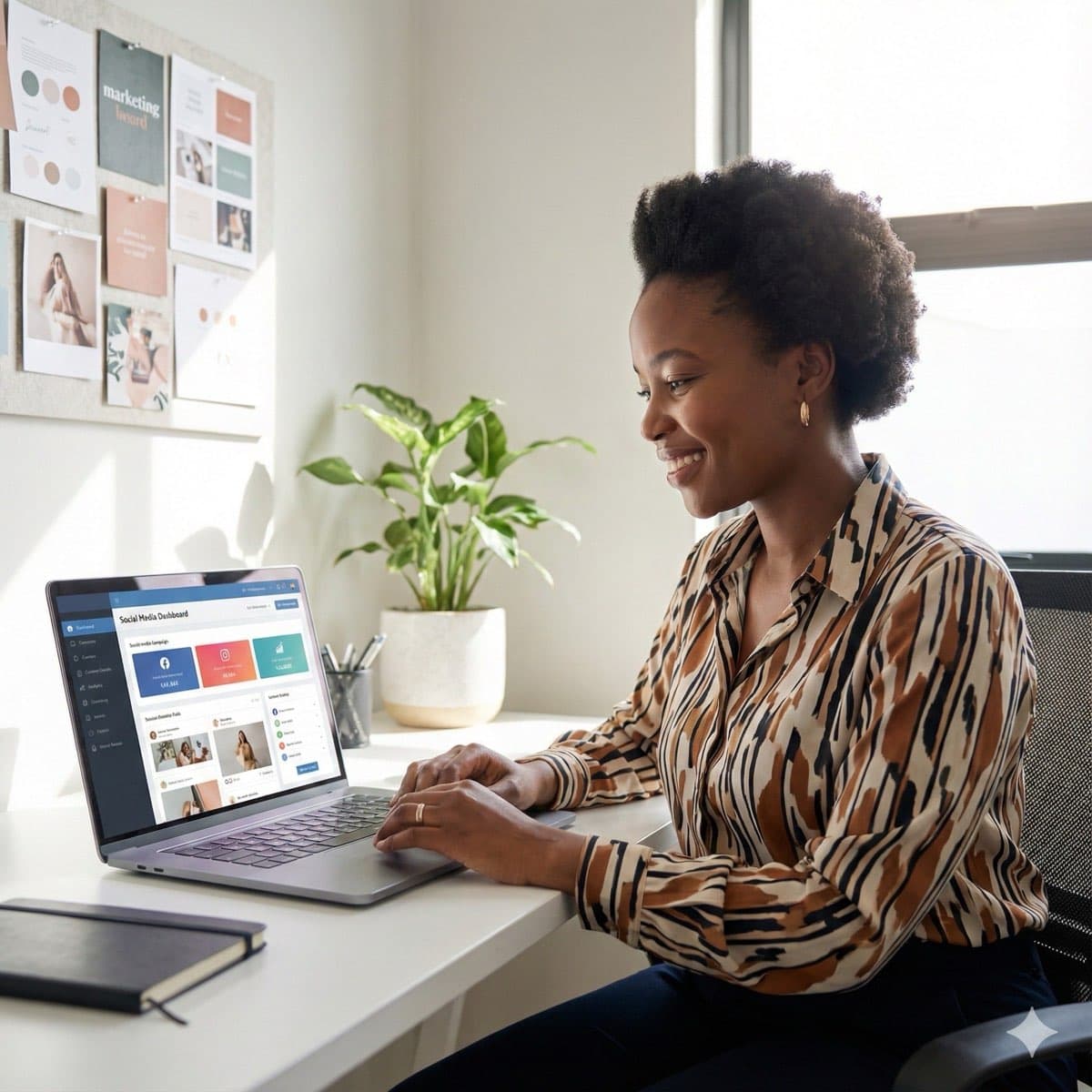 A South African VA for Marketing working in a home office