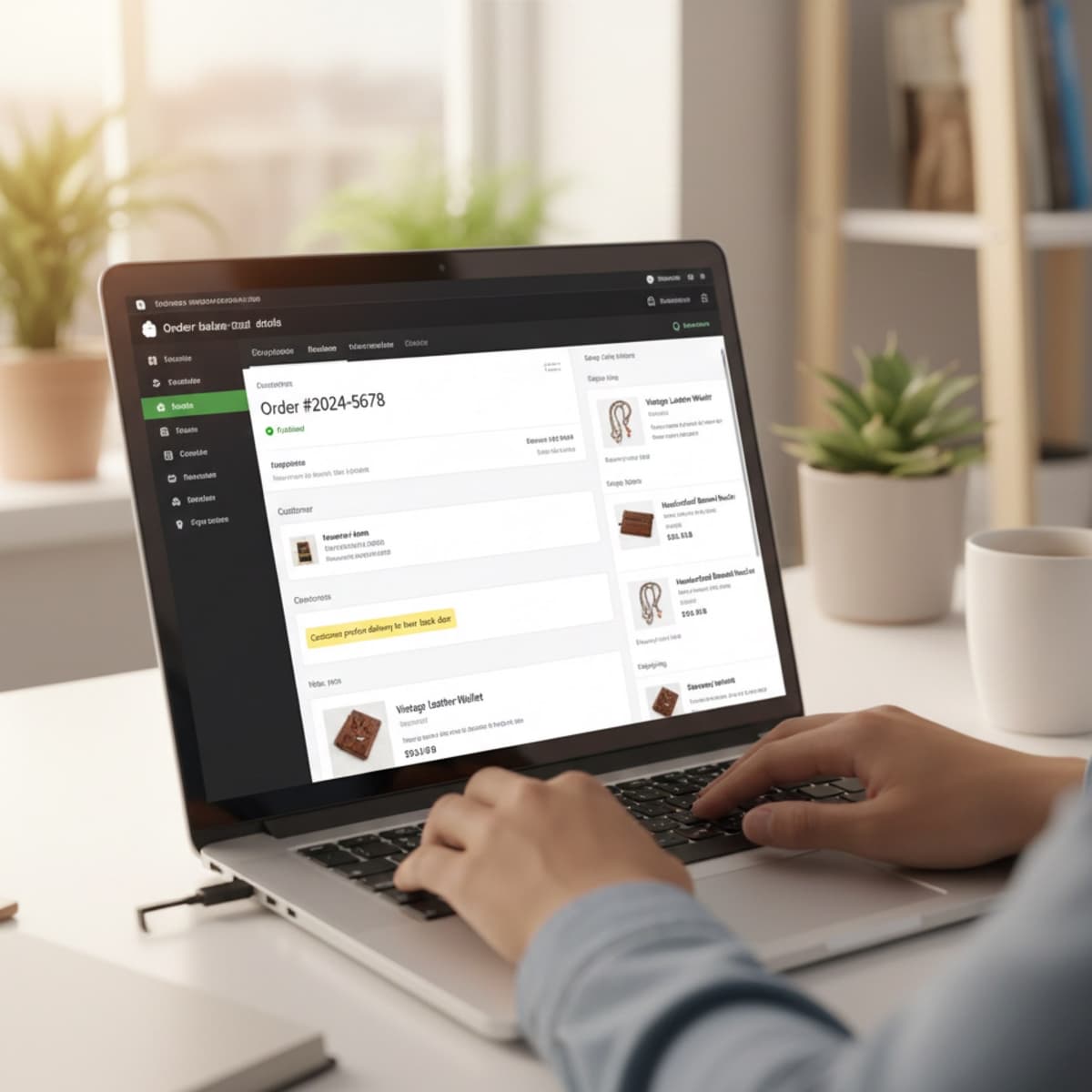 A laptop screen showing a work for E-commerce Customer Support in a home office