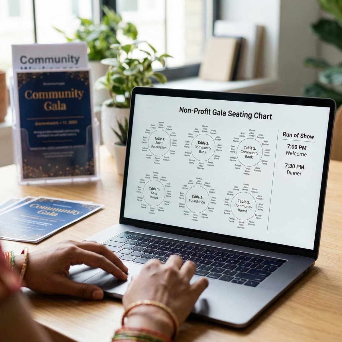 A laptop screen showing a work for Non Profit Event Planning Coordination in a home office