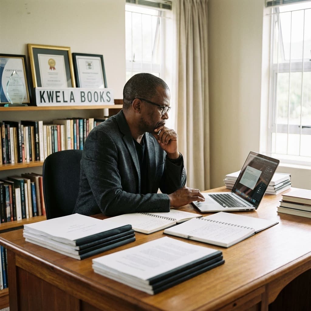 A South African Remote Publishing Editor working in a home office