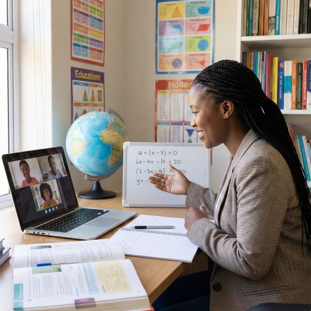 A South African VA for Tutor working in a home office