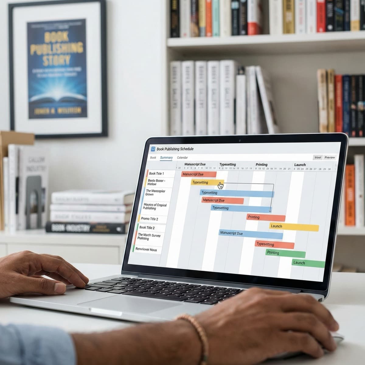 A laptop screen showing a work for Publishing Coordination in a home office