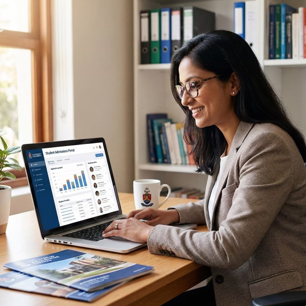 A South African VA for Student Admissions working in a home office