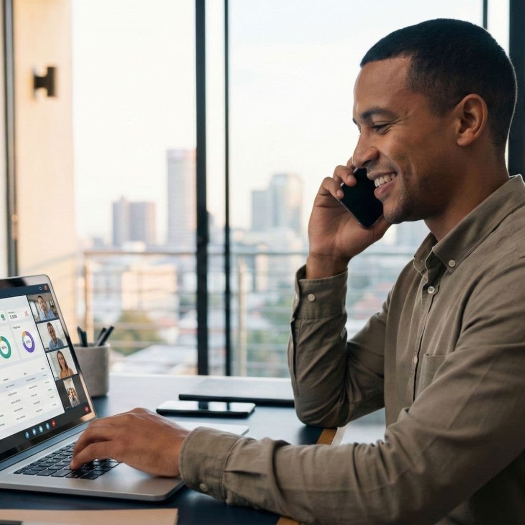 A South African Remote Partnership Coordinator working in a home office