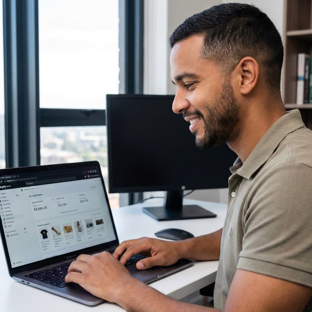 A South African VA for Shopify working in a home office