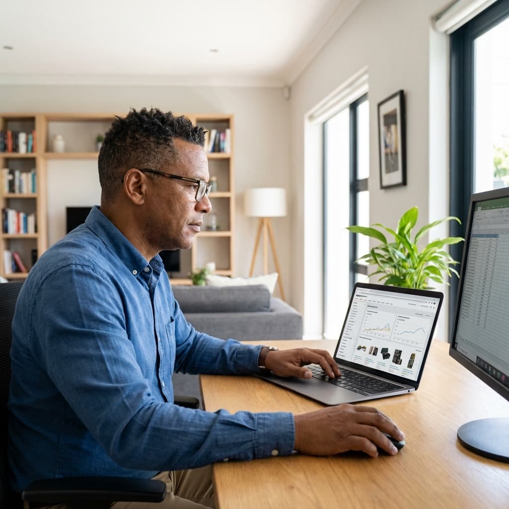 A South African VA for Amazon working in a home office