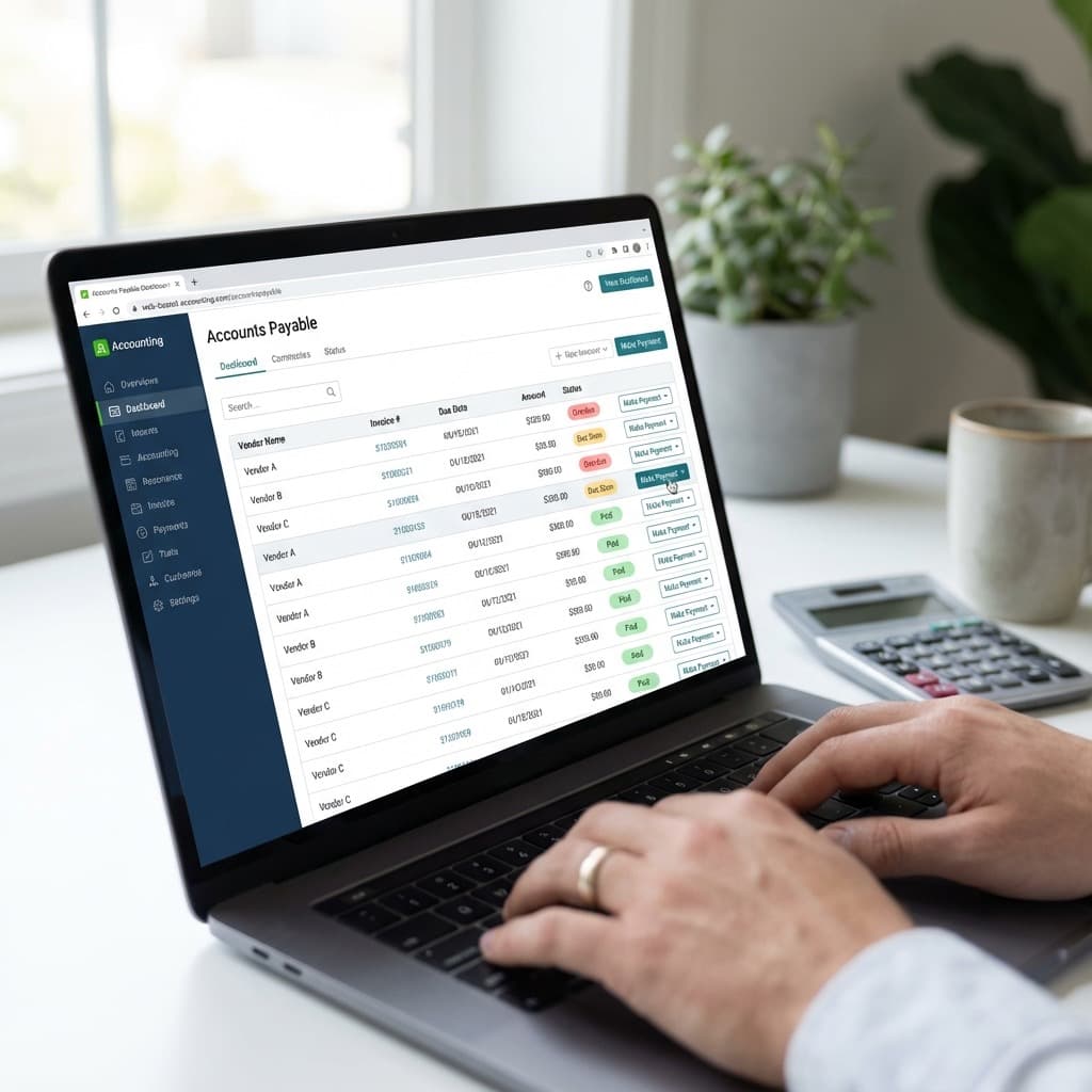 A laptop screen showing a work for Accounts Payable in a home office