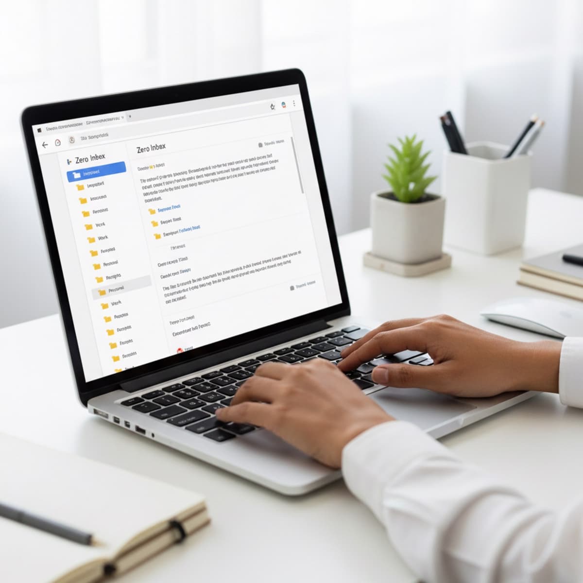 A laptop screen showing a work for Email Management in a home office