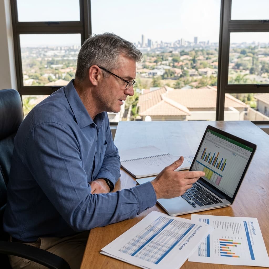 A South African Remote Claims Processing Specialist working in a home office