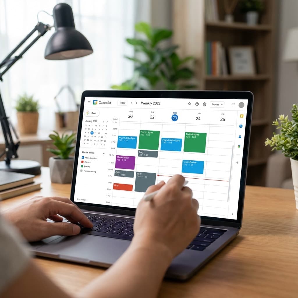 A laptop screen showing a work for Appointment Scheduling in a home office