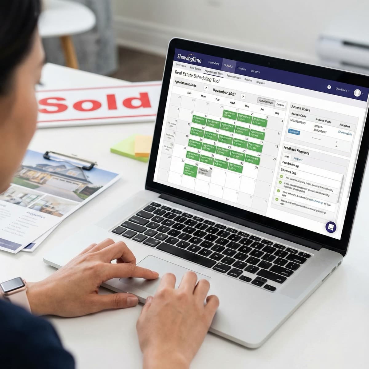 A laptop screen showing a work for Property Showing Coordination in a home office