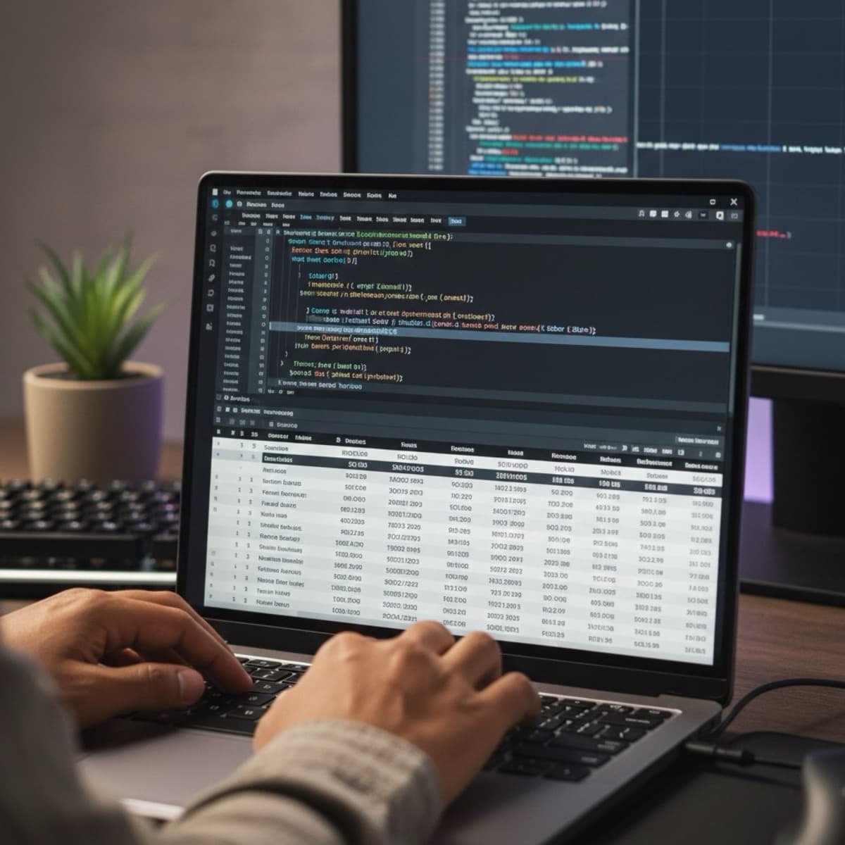 A laptop screen showing a work for Database Management in a home office