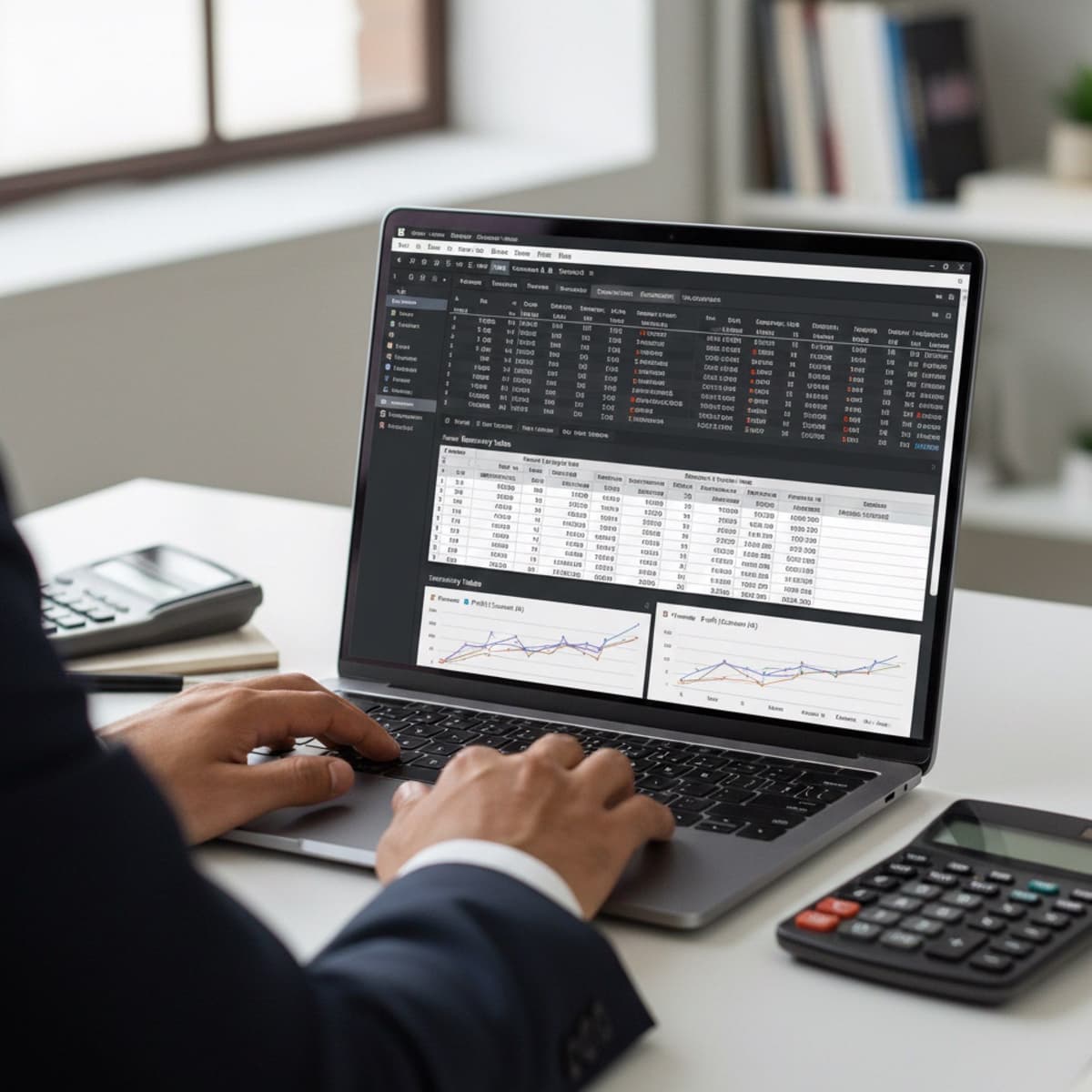A laptop screen showing a work for Financial Analysis in a home office