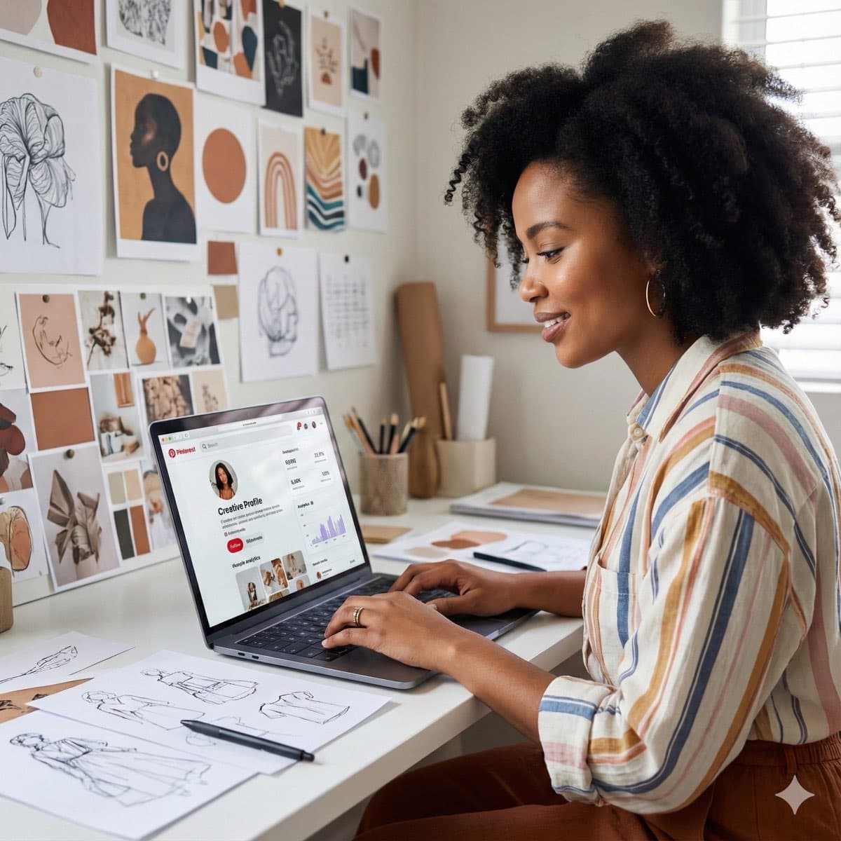 A South African VA for Pinterest working in a home office