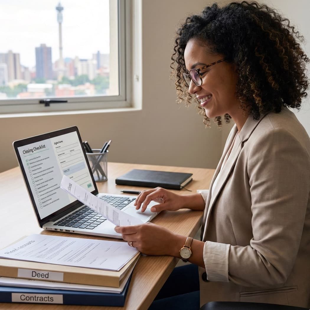 A South African VA for Transaction Coordination working in a home office