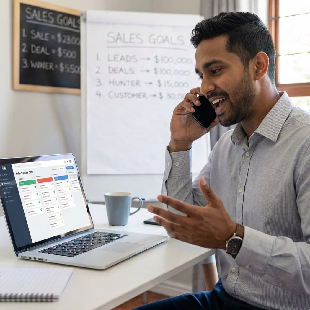 A South African VA for Sales working in a home office
