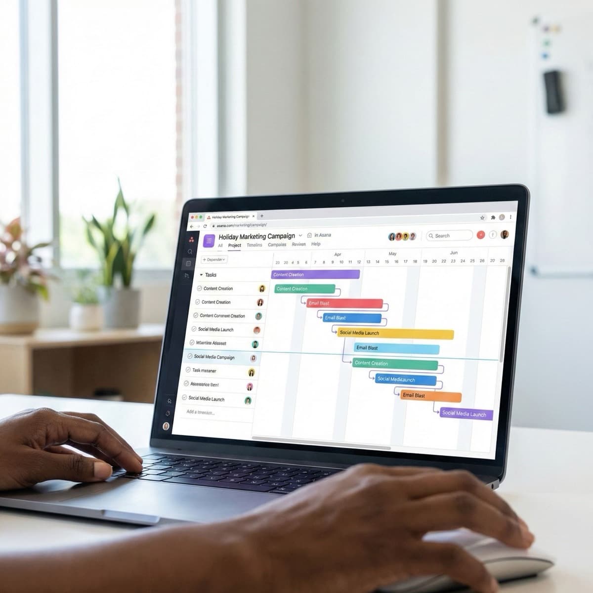 A laptop screen showing a work for Campaign Coordination in a home office