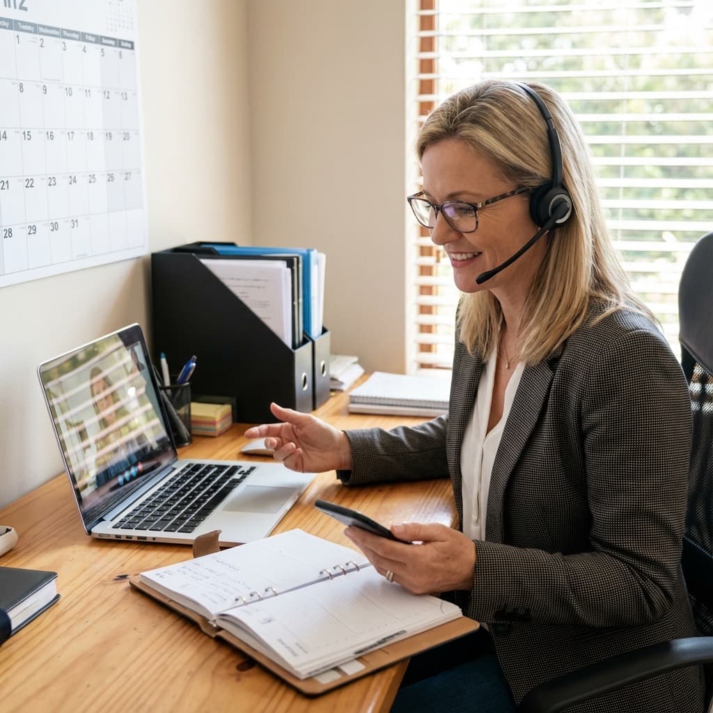 A South African VA for Administrative Support working in a home office