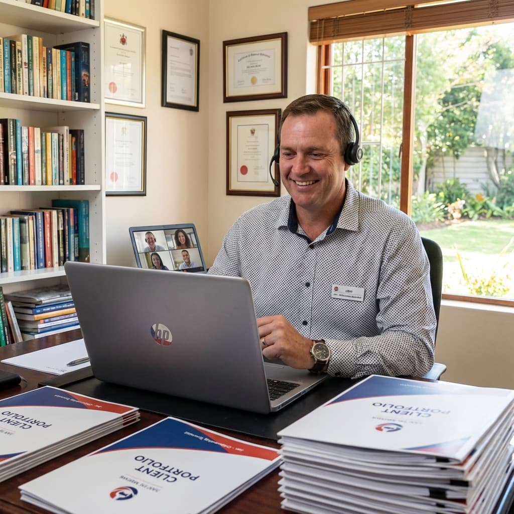 A South African Remote Booking Coordinator working in a home office