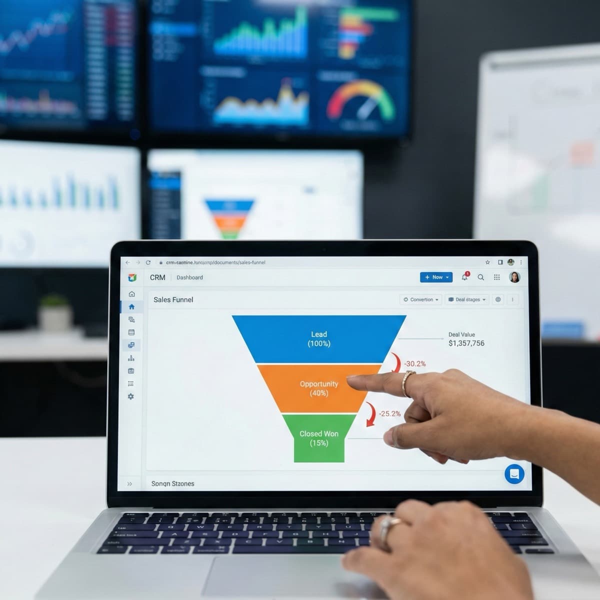 A laptop screen showing a work for Sales Funnel Optimization in a home office