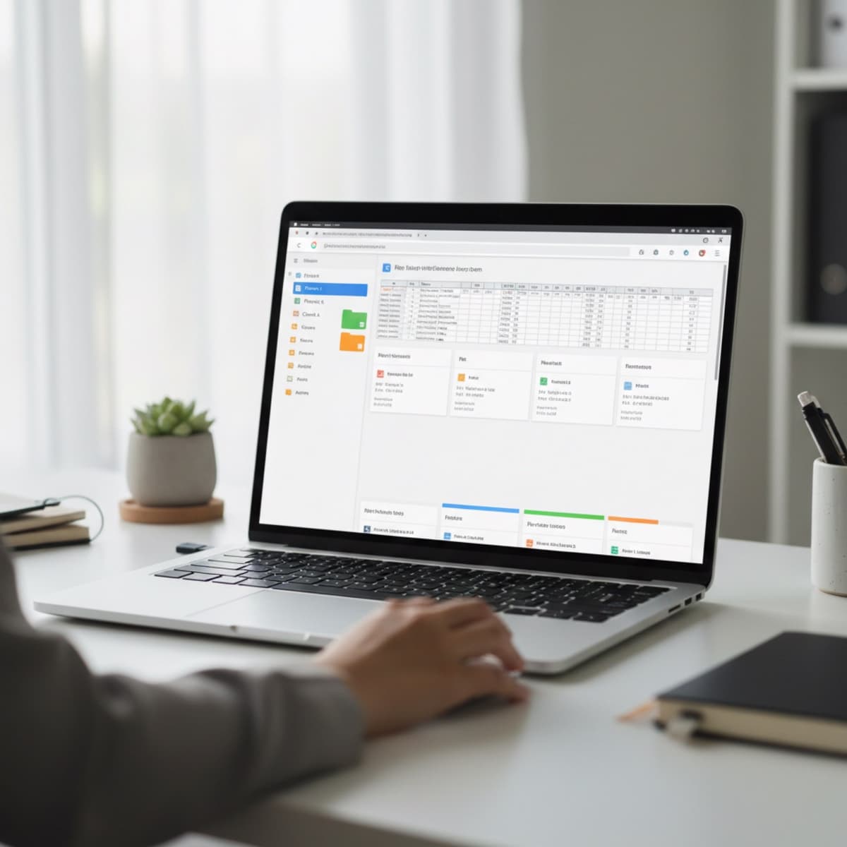 A laptop screen showing a work for File & Document Management in a home office