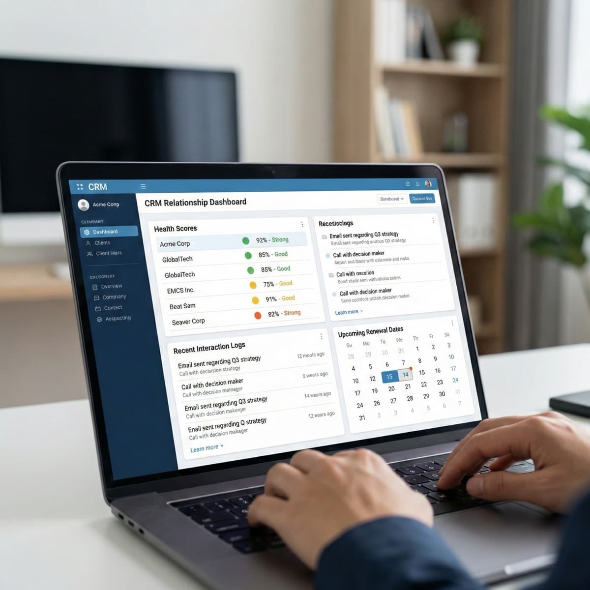 A laptop screen showing a work for Account Management & Client Relations in a home office