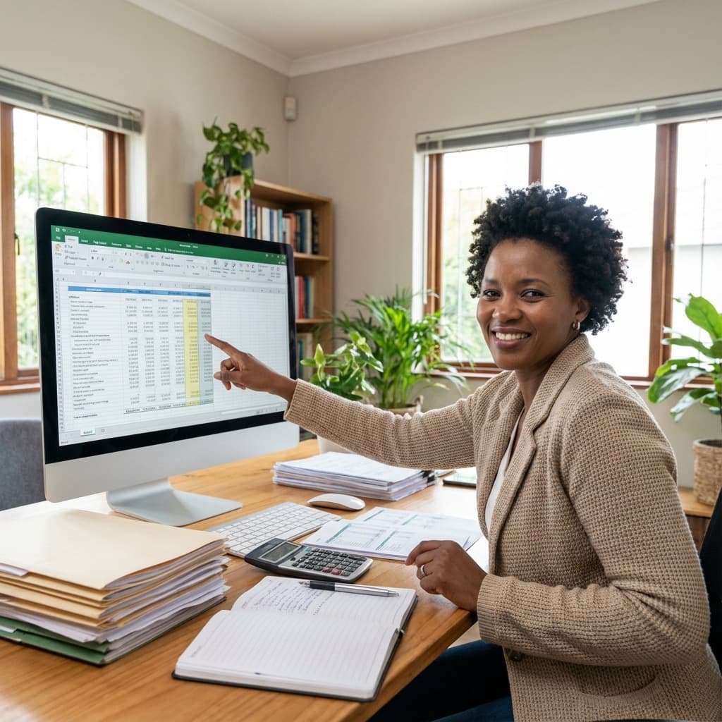 A South African Remote Bookkeeper working in a home office