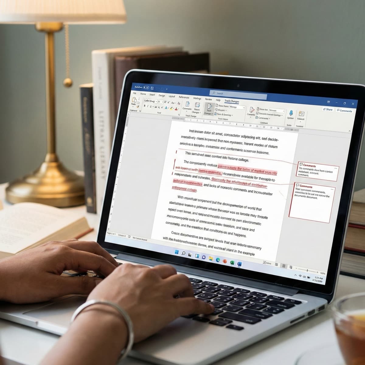 A laptop screen showing a work for Proofreading & Editing in a home office