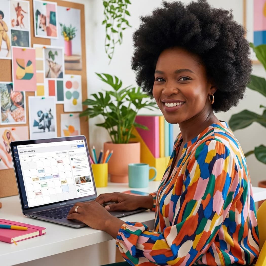 A South African VA for Social Media working in a home office