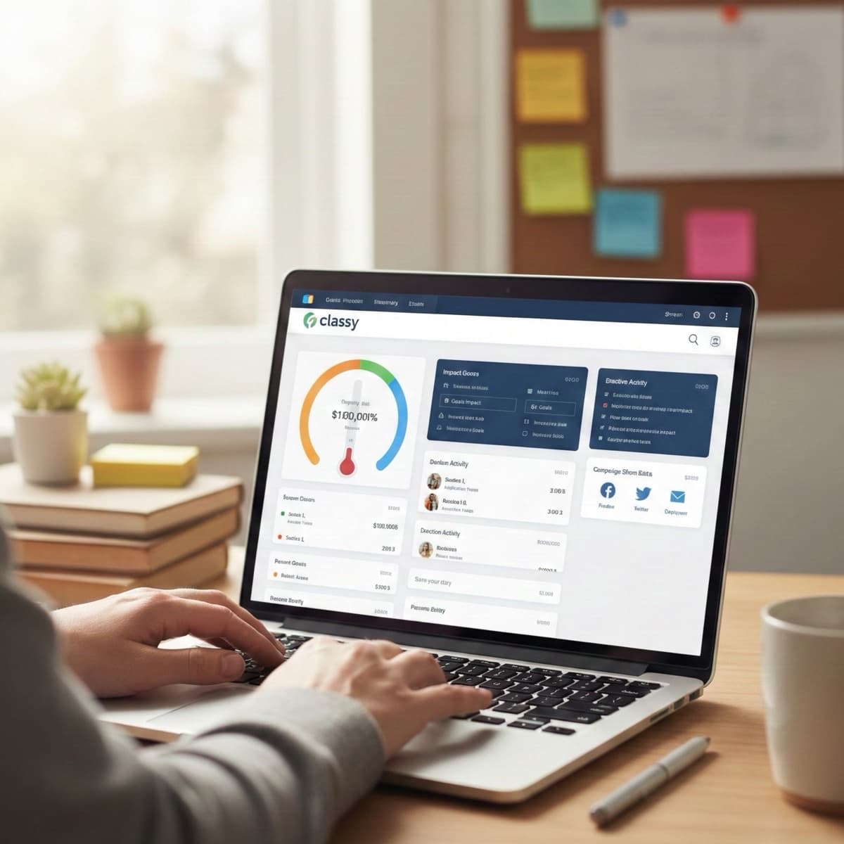 A laptop screen showing a work for Grant Writing & Proposal Development in a home office