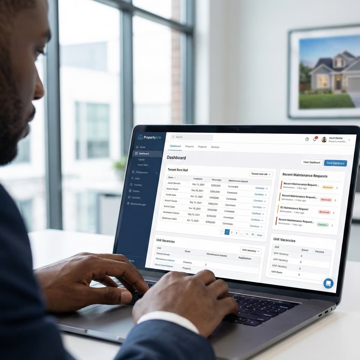 A laptop screen showing a work for Property Management Support in a home office