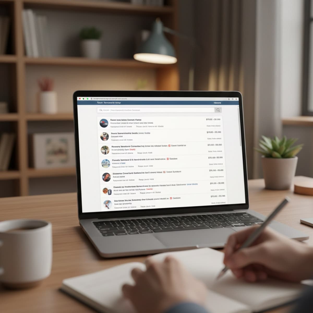 A laptop screen showing a work for Grant Research Prospecting in a home office