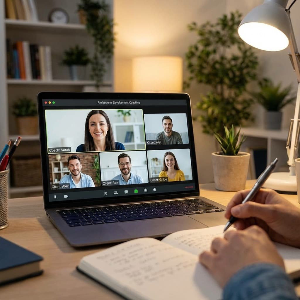 A laptop screen showing a work for Artist Career Guidance in a home office