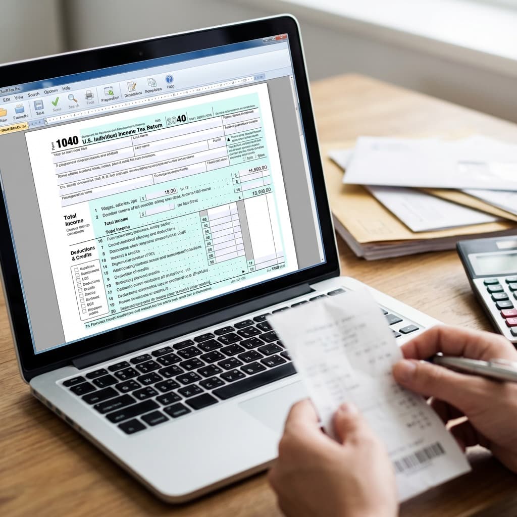 A laptop screen showing a work for Tax Preparation in a home office