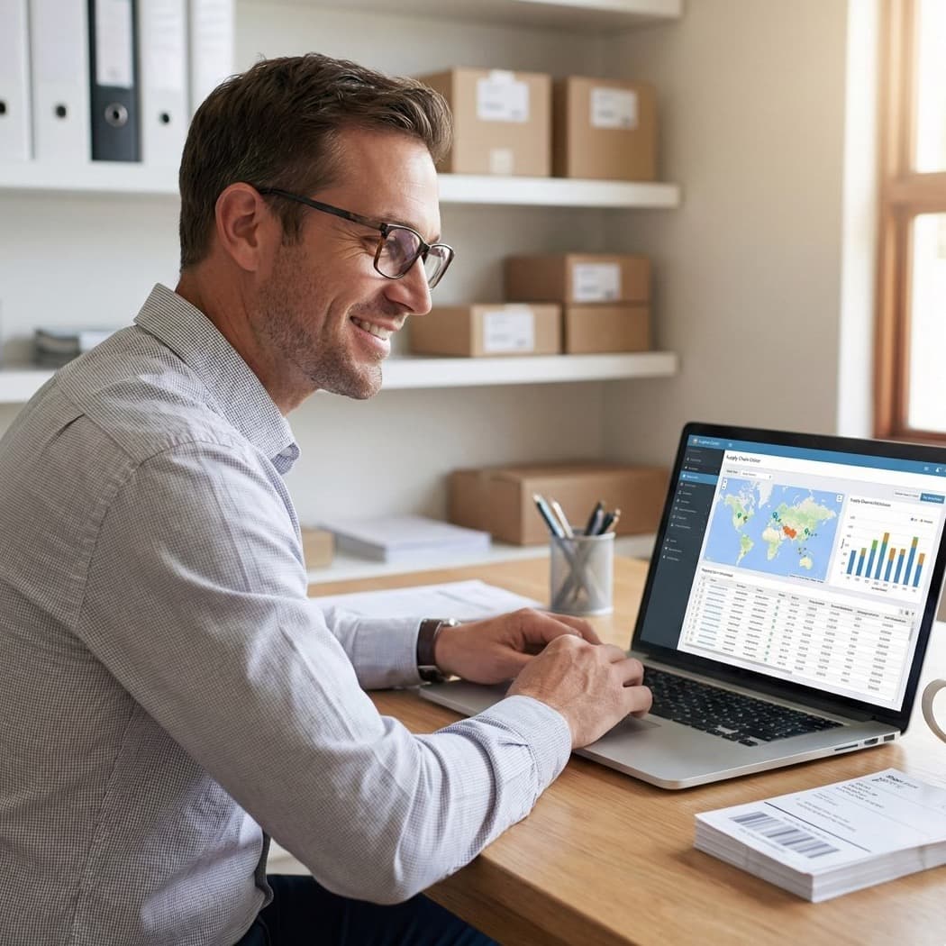 A South African VA for Supply Chain working in a home office