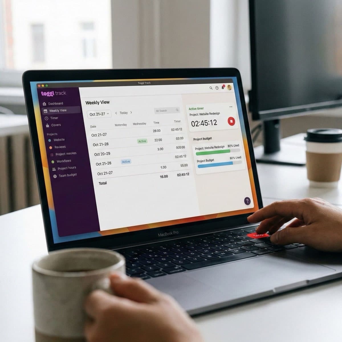 A laptop screen showing a work for Billable Hours Tracking in a home office