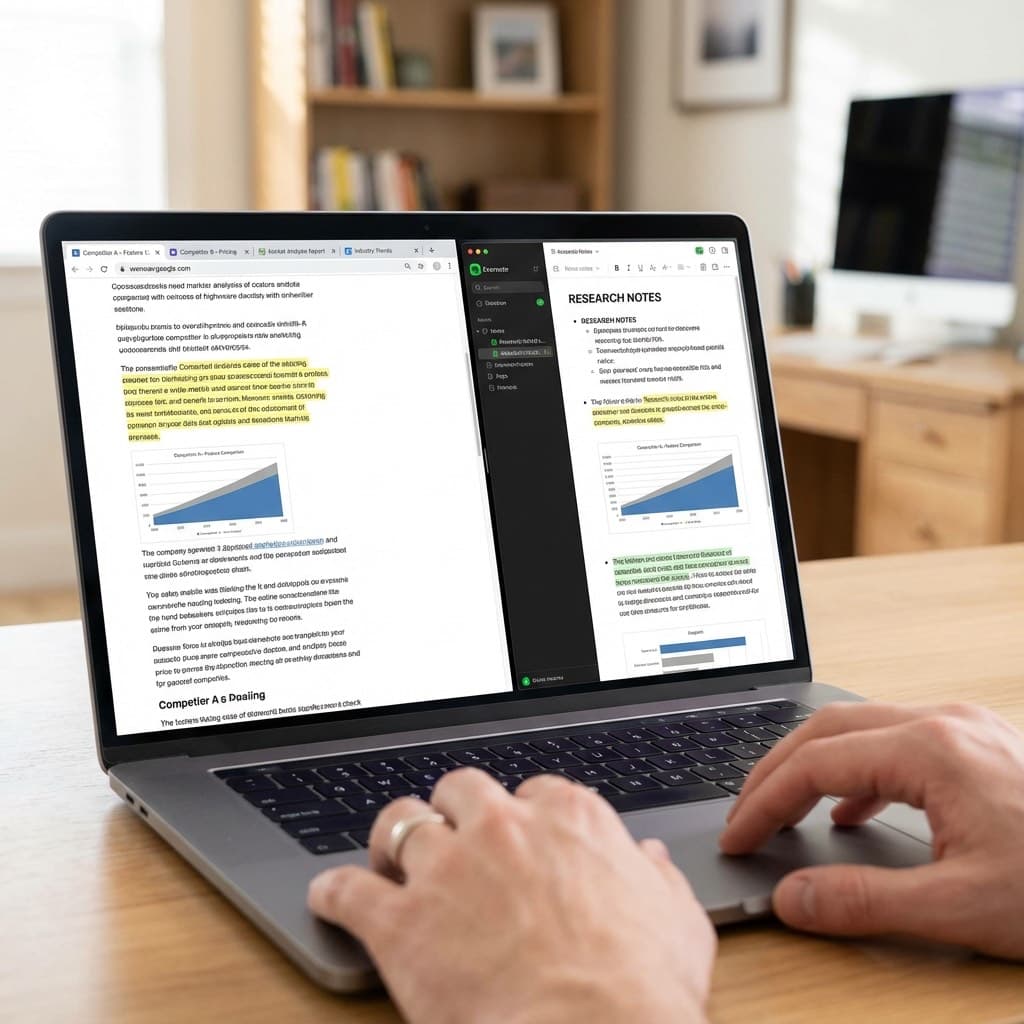 A laptop screen showing a work for Competitor Research in a home office