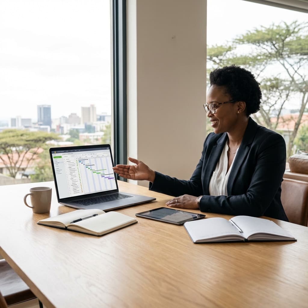 A South African Remote Project Coordinator working in a home office