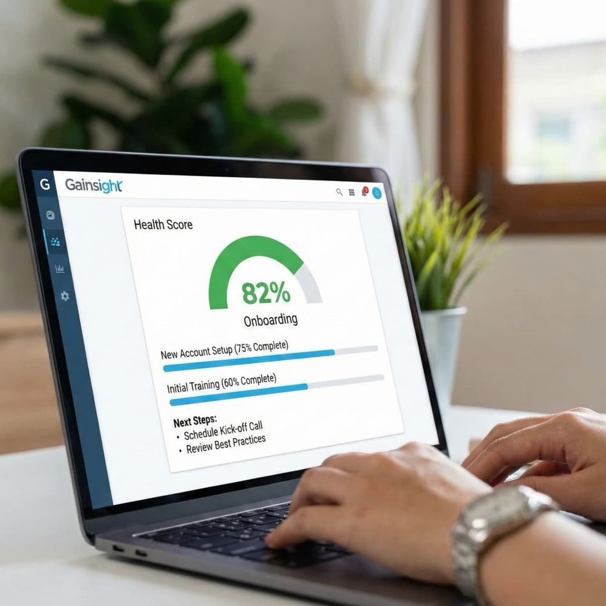A laptop screen showing a work for Customer Onboarding in a home office