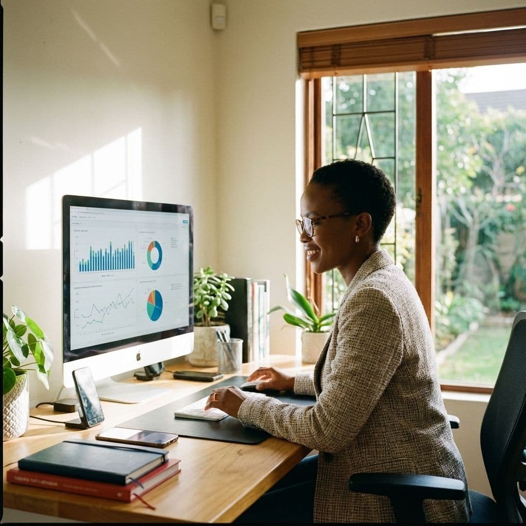 A South African Remote Data Analyst working in a home office