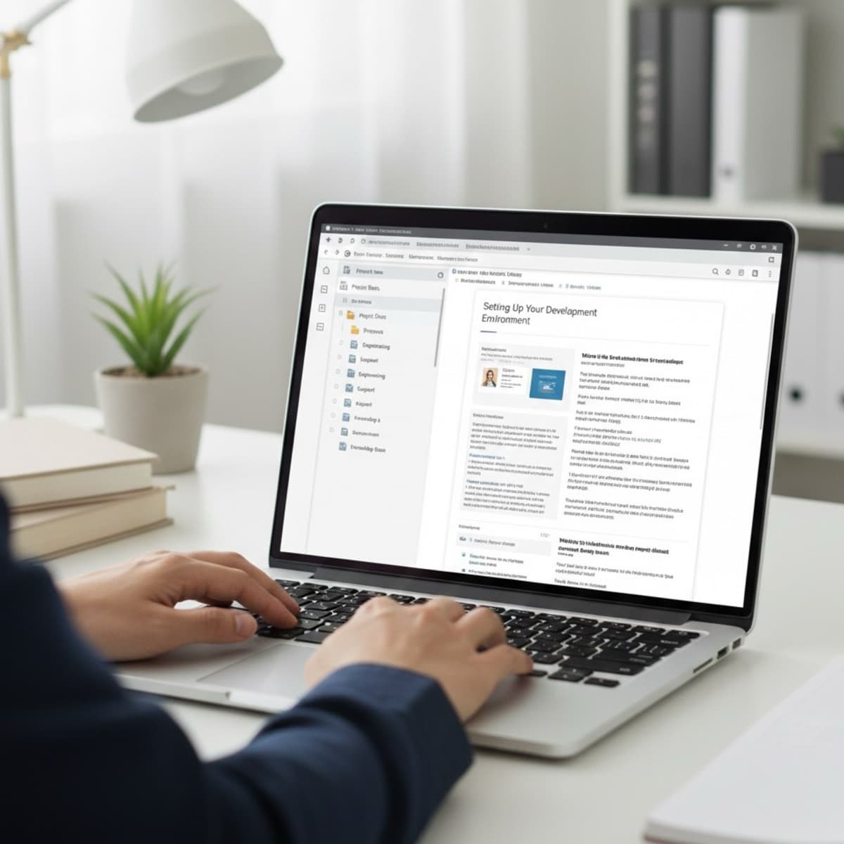 A laptop screen showing a work for Documentation Management in a home office
