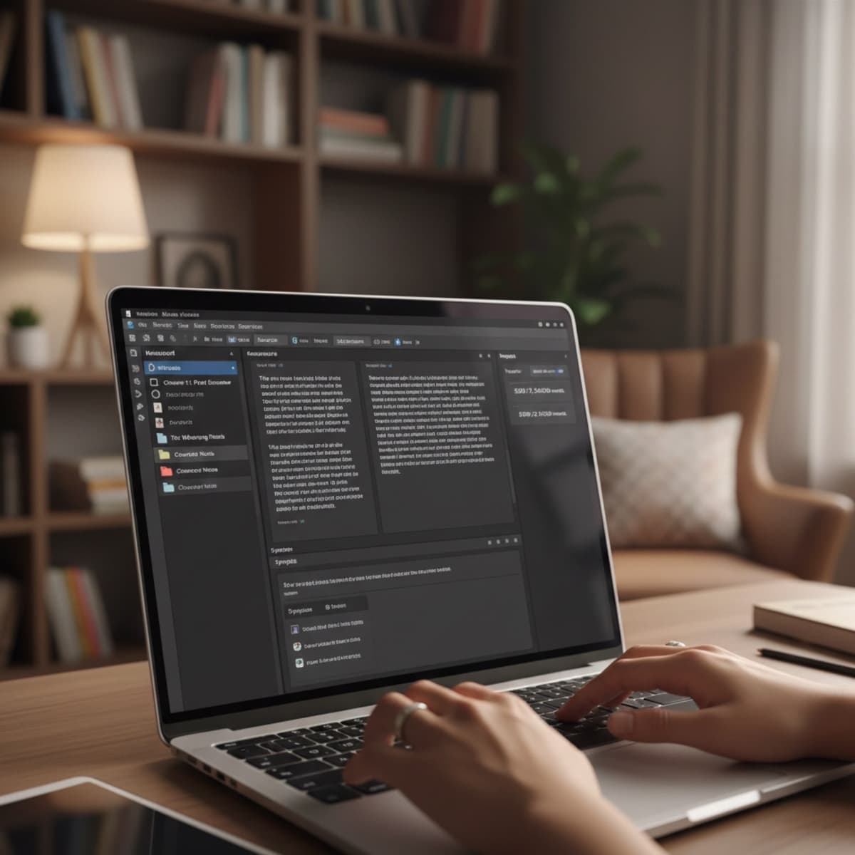 A laptop screen showing a work for Ghostwriting in a home office